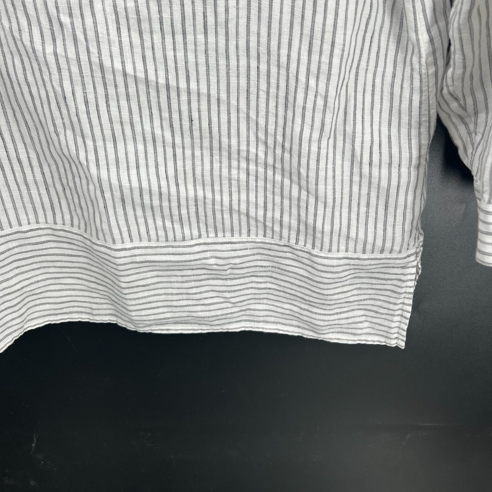 J. Jill white gray 100% linen popover tunic top coastal quiet luxury nautical L - Picture 7 of 11